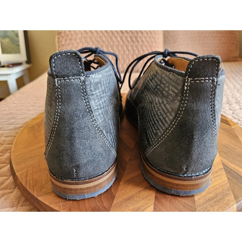 Steve Madden Men's Navy Blue Leather Newsprint Lace-Up Oxford Shoes, Size 12